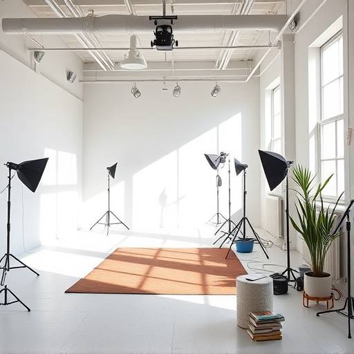A spacious studio room with ample natural light and minimalist decor, perfect for fashion shoots.