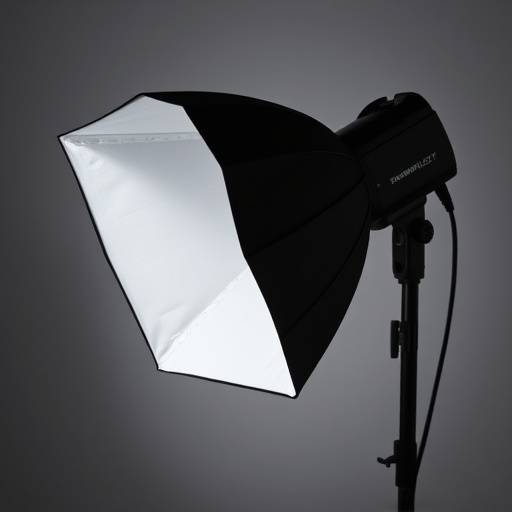 A studio strobe light with a softbox modifier.