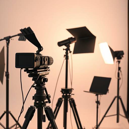 A technician setting up sophisticated lighting equipment in a studio setting.