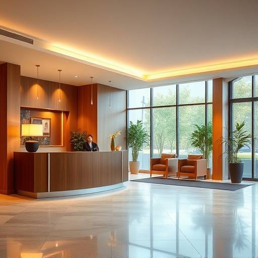 A warm and inviting reception area of Aurora Studios, bathed in soft light.