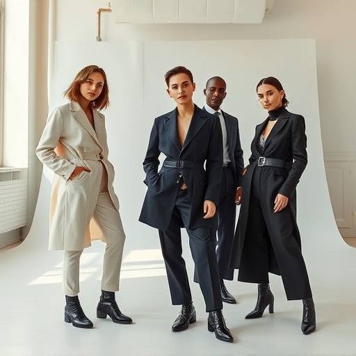 Fashion editorial shoot featuring models in avant-garde clothing against a minimalist backdrop in the Sunbeam Loft.