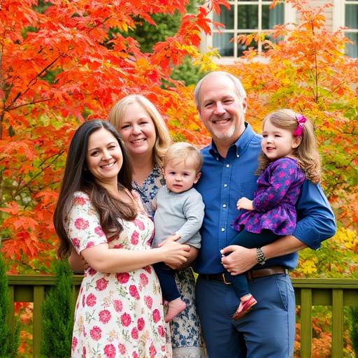 Lifestyle portrait of a family surrounded by vibrant foliage in the Emerald Haven studio.